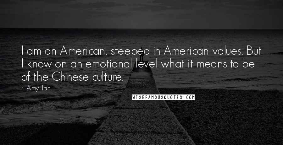 Amy Tan Quotes: I am an American, steeped in American values. But I know on an emotional level what it means to be of the Chinese culture.
