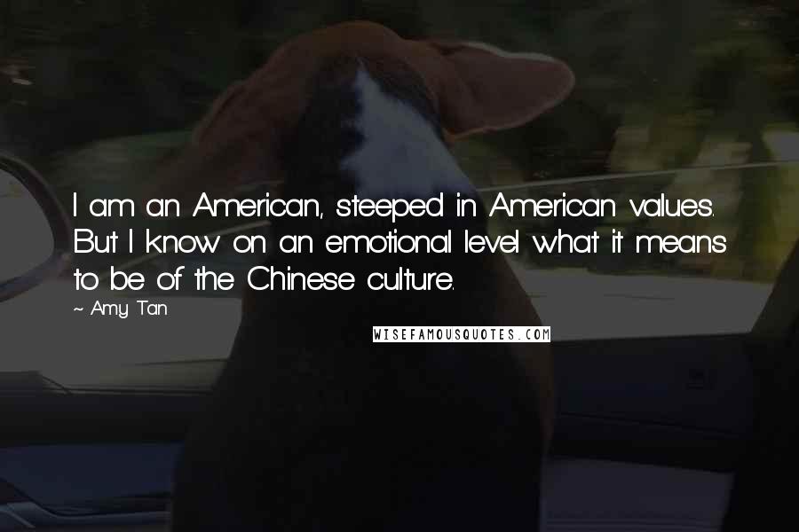 Amy Tan Quotes: I am an American, steeped in American values. But I know on an emotional level what it means to be of the Chinese culture.