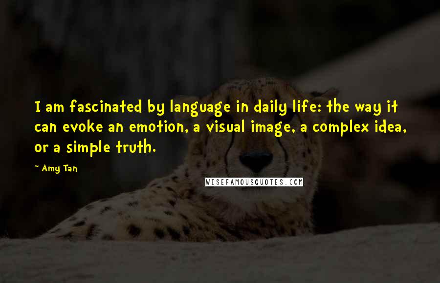 Amy Tan Quotes: I am fascinated by language in daily life: the way it can evoke an emotion, a visual image, a complex idea, or a simple truth.