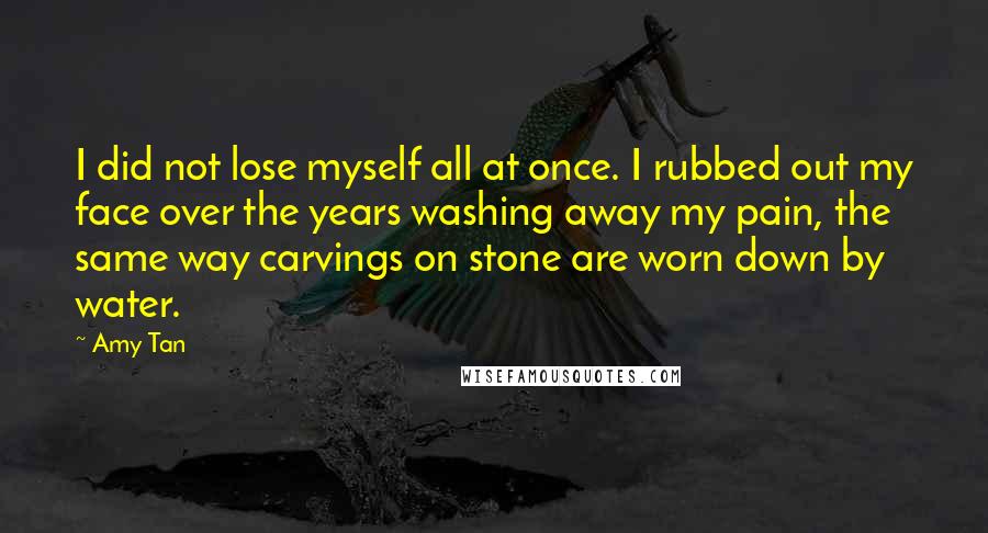 Amy Tan Quotes: I did not lose myself all at once. I rubbed out my face over the years washing away my pain, the same way carvings on stone are worn down by water.