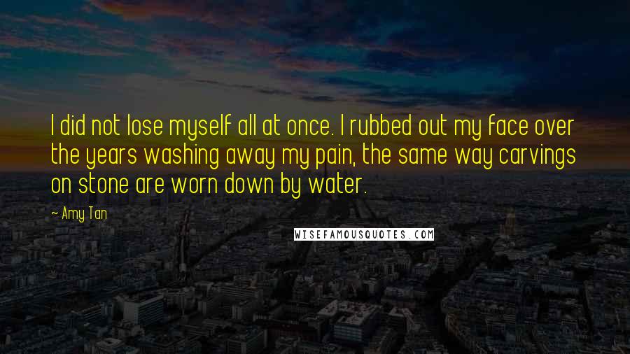 Amy Tan Quotes: I did not lose myself all at once. I rubbed out my face over the years washing away my pain, the same way carvings on stone are worn down by water.