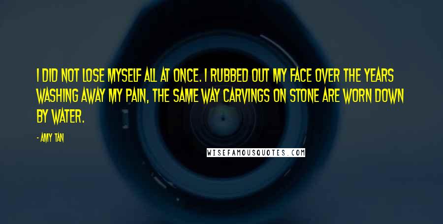 Amy Tan Quotes: I did not lose myself all at once. I rubbed out my face over the years washing away my pain, the same way carvings on stone are worn down by water.