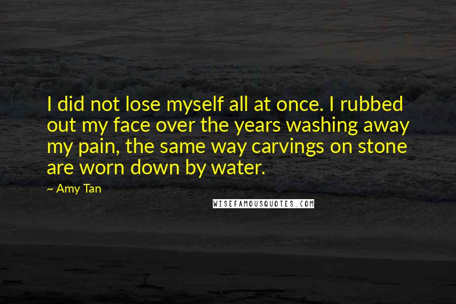 Amy Tan Quotes: I did not lose myself all at once. I rubbed out my face over the years washing away my pain, the same way carvings on stone are worn down by water.