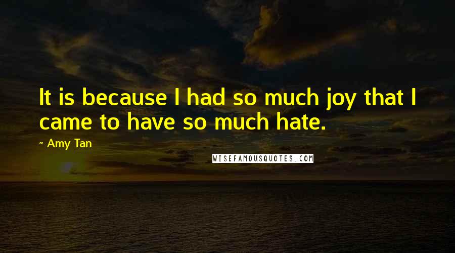 Amy Tan Quotes: It is because I had so much joy that I came to have so much hate.
