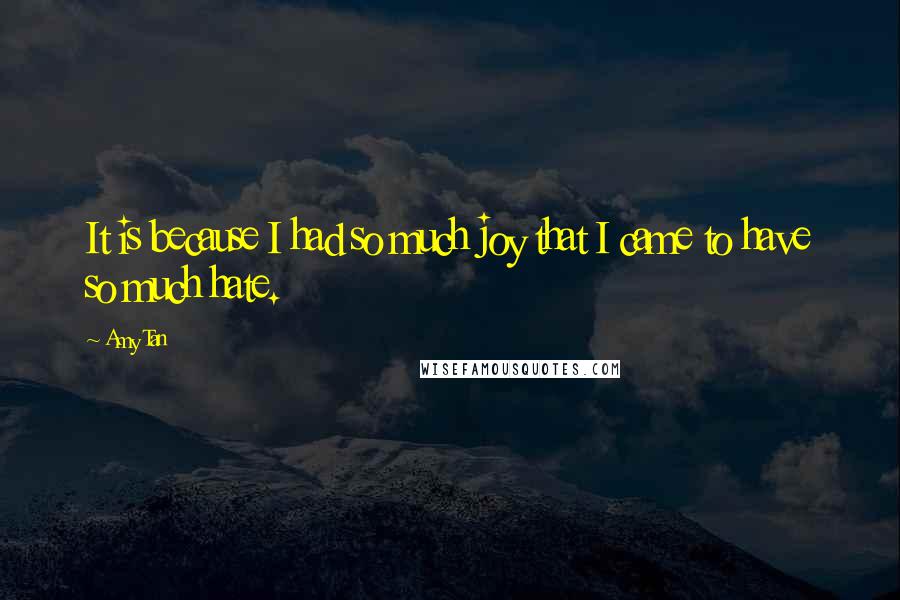 Amy Tan Quotes: It is because I had so much joy that I came to have so much hate.