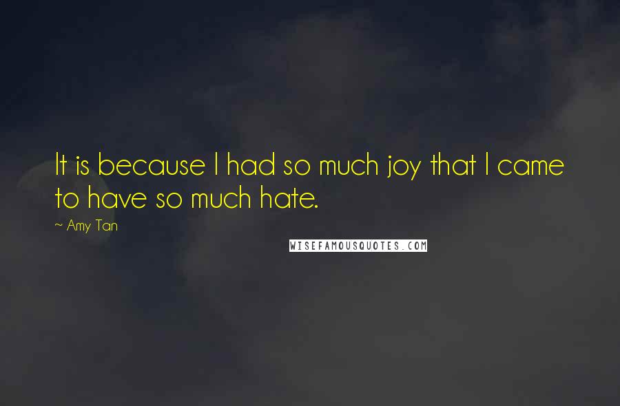 Amy Tan Quotes: It is because I had so much joy that I came to have so much hate.