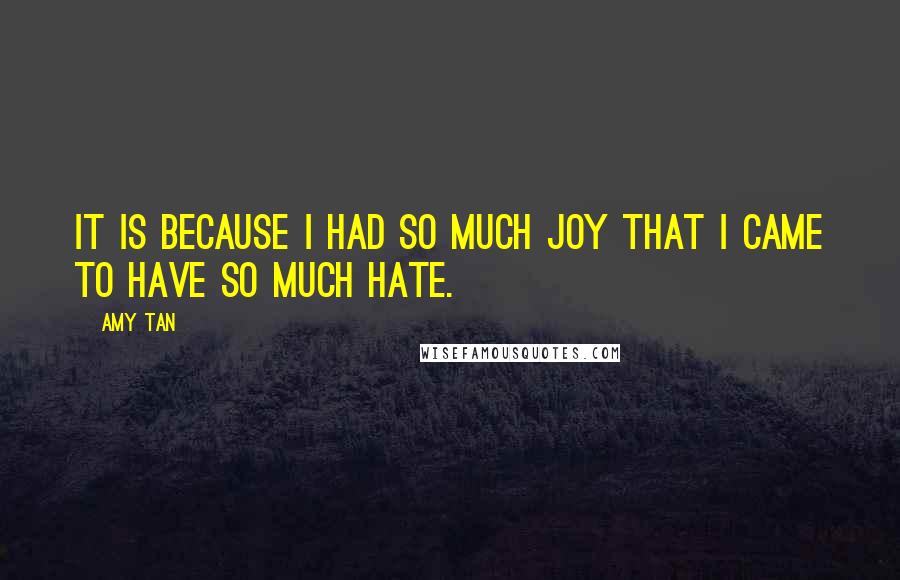Amy Tan Quotes: It is because I had so much joy that I came to have so much hate.