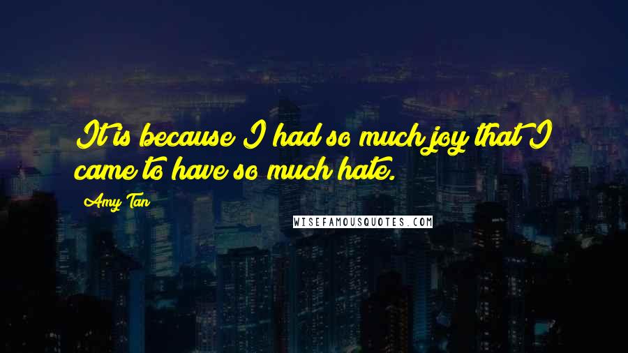 Amy Tan Quotes: It is because I had so much joy that I came to have so much hate.