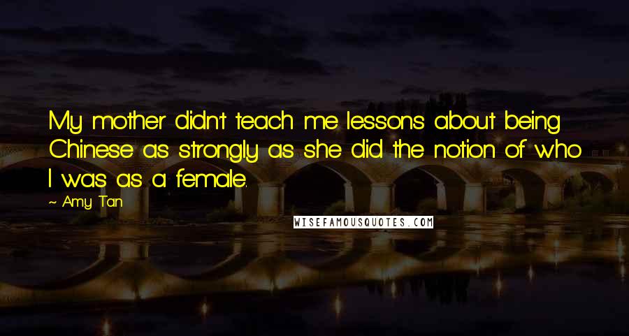 Amy Tan Quotes: My mother didn't teach me lessons about being Chinese as strongly as she did the notion of who I was as a female.