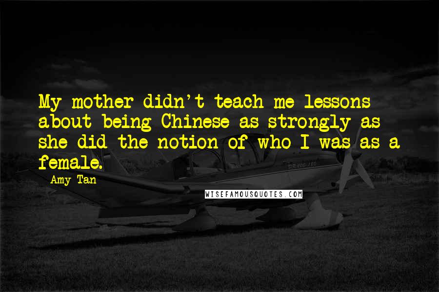 Amy Tan Quotes: My mother didn't teach me lessons about being Chinese as strongly as she did the notion of who I was as a female.