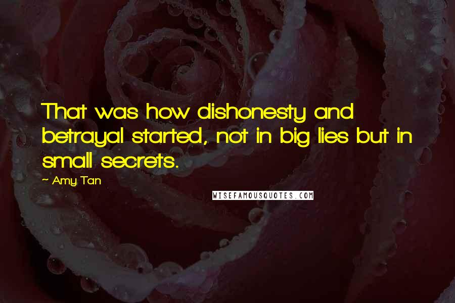 Amy Tan Quotes: That was how dishonesty and betrayal started, not in big lies but in small secrets.