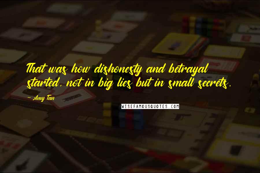 Amy Tan Quotes: That was how dishonesty and betrayal started, not in big lies but in small secrets.