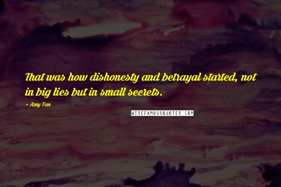 Amy Tan Quotes: That was how dishonesty and betrayal started, not in big lies but in small secrets.