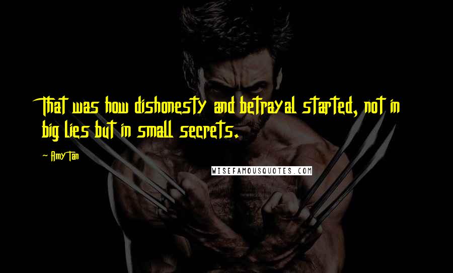 Amy Tan Quotes: That was how dishonesty and betrayal started, not in big lies but in small secrets.