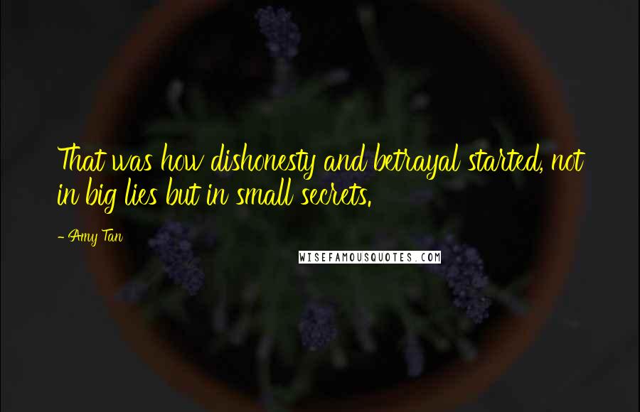 Amy Tan Quotes: That was how dishonesty and betrayal started, not in big lies but in small secrets.