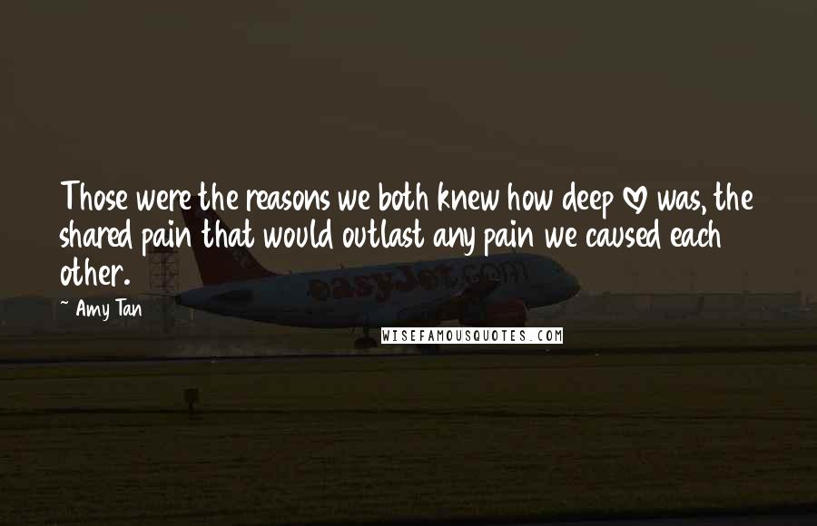 Amy Tan Quotes: Those were the reasons we both knew how deep love was, the shared pain that would outlast any pain we caused each other.