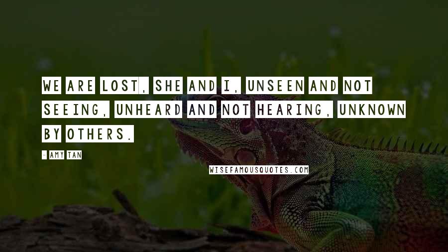 Amy Tan Quotes: We are lost, she and I, unseen and not seeing, unheard and not hearing, unknown by others.