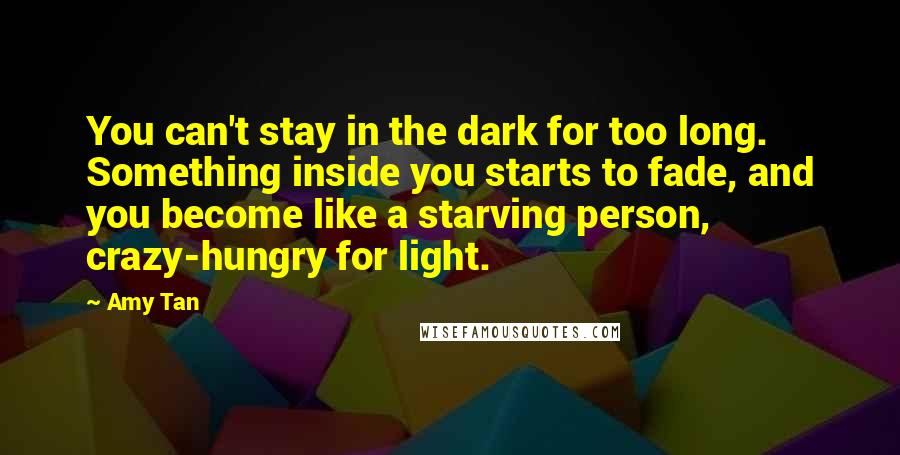 Amy Tan Quotes: You can't stay in the dark for too long. Something inside you starts to fade, and you become like a starving person, crazy-hungry for light.