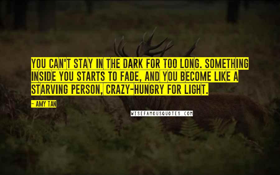 Amy Tan Quotes: You can't stay in the dark for too long. Something inside you starts to fade, and you become like a starving person, crazy-hungry for light.