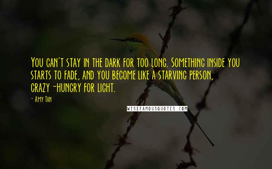 Amy Tan Quotes: You can't stay in the dark for too long. Something inside you starts to fade, and you become like a starving person, crazy-hungry for light.