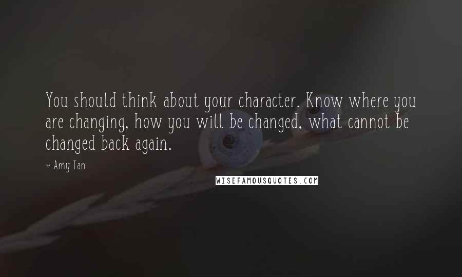 Amy Tan Quotes: You should think about your character. Know where you are changing, how you will be changed, what cannot be changed back again.