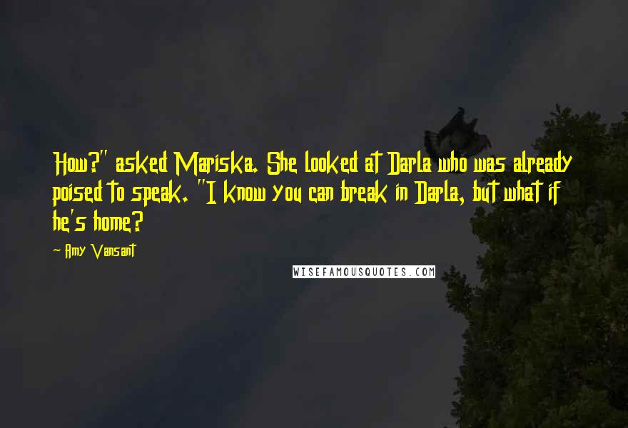 Amy Vansant Quotes: How?" asked Mariska. She looked at Darla who was already poised to speak. "I know you can break in Darla, but what if he's home?