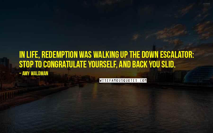 Amy Waldman Quotes: In life, redemption was walking up the down escalator: stop to congratulate yourself, and back you slid.