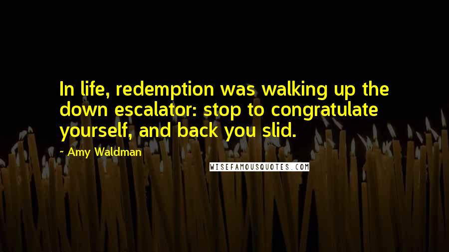 Amy Waldman Quotes: In life, redemption was walking up the down escalator: stop to congratulate yourself, and back you slid.