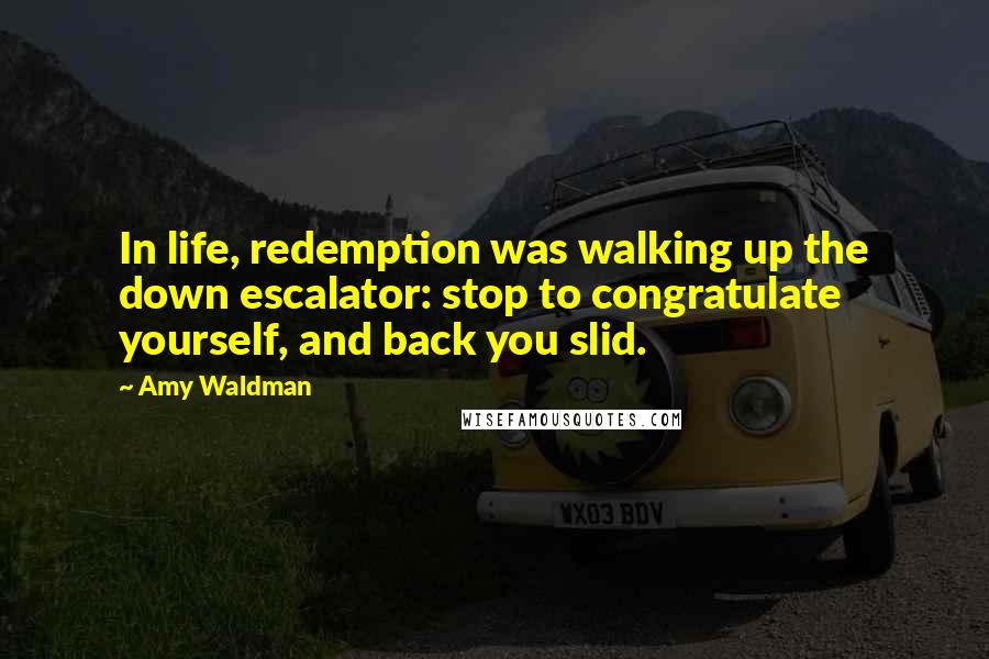 Amy Waldman Quotes: In life, redemption was walking up the down escalator: stop to congratulate yourself, and back you slid.
