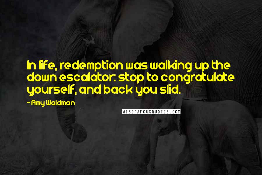 Amy Waldman Quotes: In life, redemption was walking up the down escalator: stop to congratulate yourself, and back you slid.