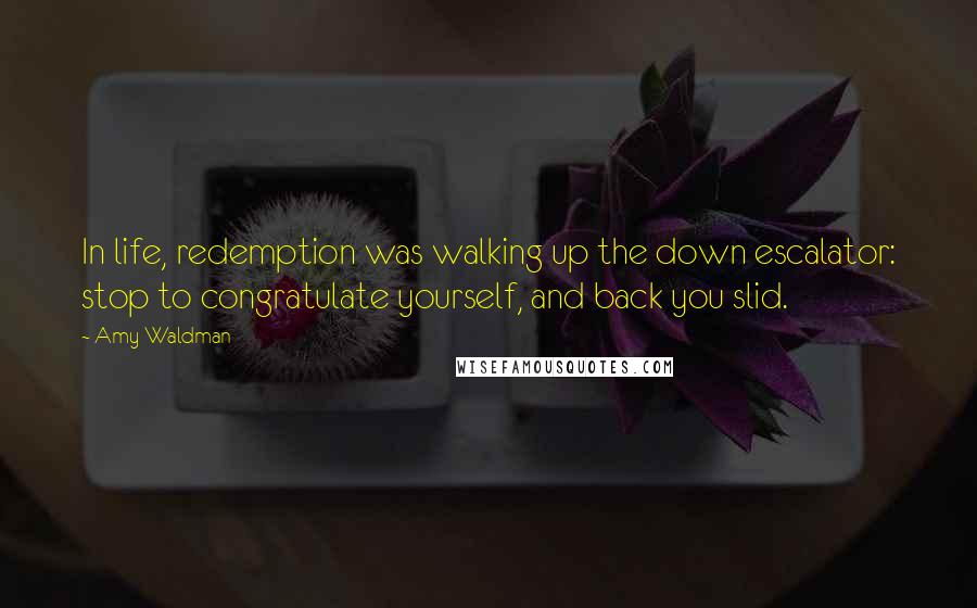 Amy Waldman Quotes: In life, redemption was walking up the down escalator: stop to congratulate yourself, and back you slid.