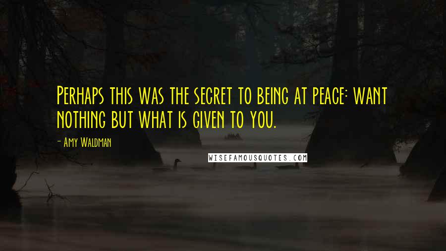 Amy Waldman Quotes: Perhaps this was the secret to being at peace: want nothing but what is given to you.