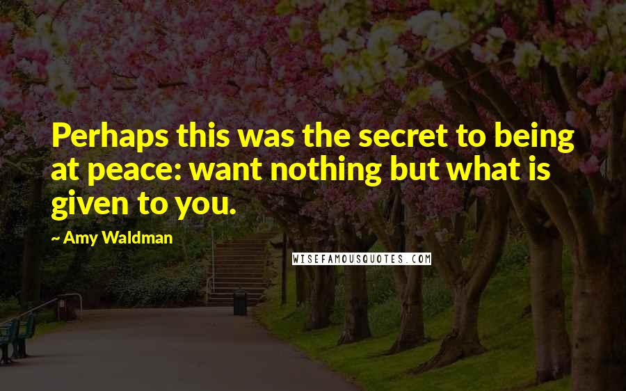 Amy Waldman Quotes: Perhaps this was the secret to being at peace: want nothing but what is given to you.