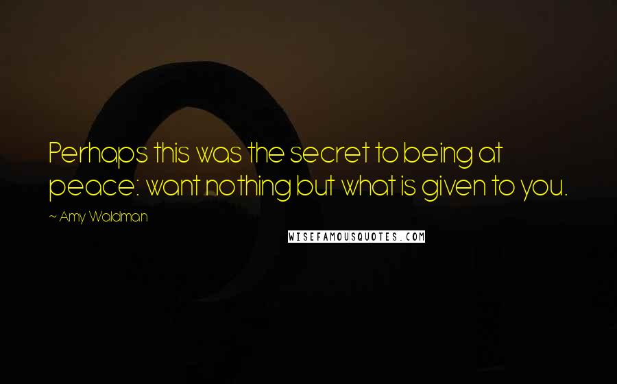 Amy Waldman Quotes: Perhaps this was the secret to being at peace: want nothing but what is given to you.
