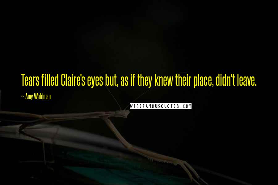 Amy Waldman Quotes: Tears filled Claire's eyes but, as if they knew their place, didn't leave.