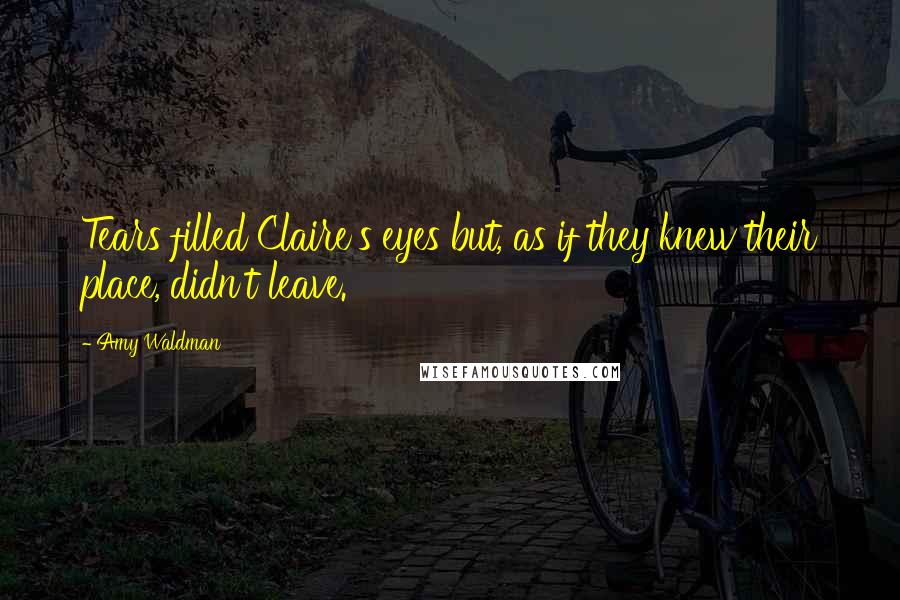 Amy Waldman Quotes: Tears filled Claire's eyes but, as if they knew their place, didn't leave.