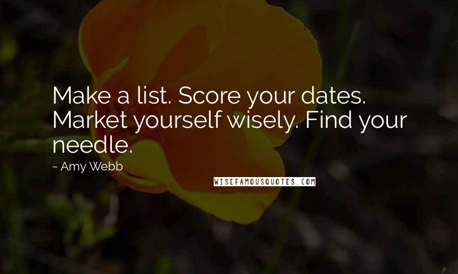 Amy Webb Quotes: Make a list. Score your dates. Market yourself wisely. Find your needle.