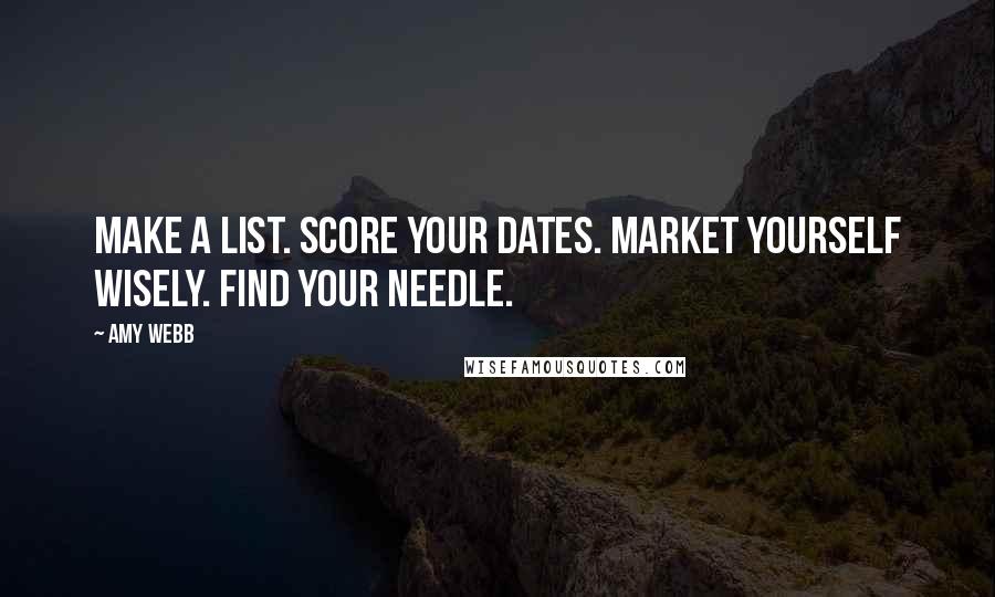 Amy Webb Quotes: Make a list. Score your dates. Market yourself wisely. Find your needle.