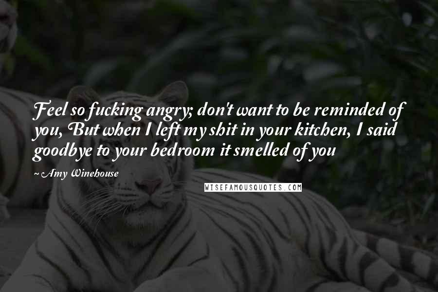 Amy Winehouse Quotes: Feel so fucking angry; don't want to be reminded of you, But when I left my shit in your kitchen, I said goodbye to your bedroom it smelled of you
