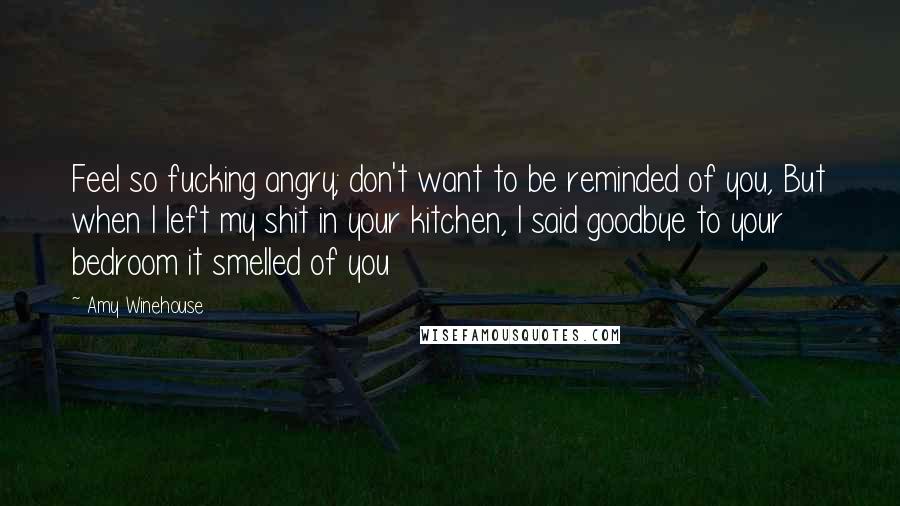 Amy Winehouse Quotes: Feel so fucking angry; don't want to be reminded of you, But when I left my shit in your kitchen, I said goodbye to your bedroom it smelled of you