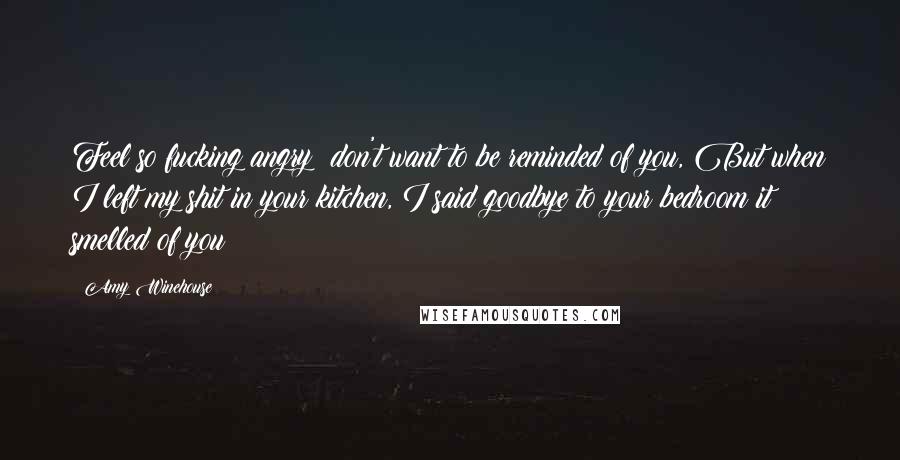 Amy Winehouse Quotes: Feel so fucking angry; don't want to be reminded of you, But when I left my shit in your kitchen, I said goodbye to your bedroom it smelled of you