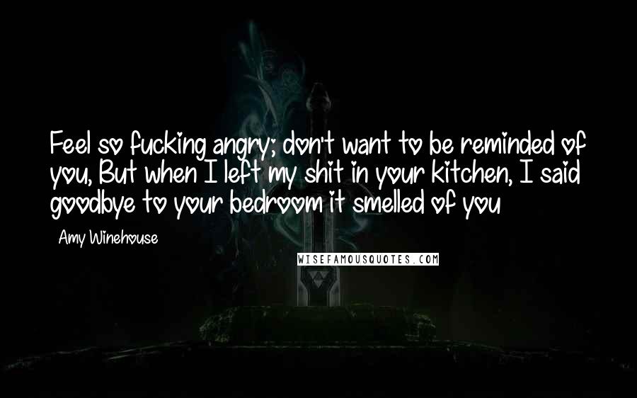 Amy Winehouse Quotes: Feel so fucking angry; don't want to be reminded of you, But when I left my shit in your kitchen, I said goodbye to your bedroom it smelled of you