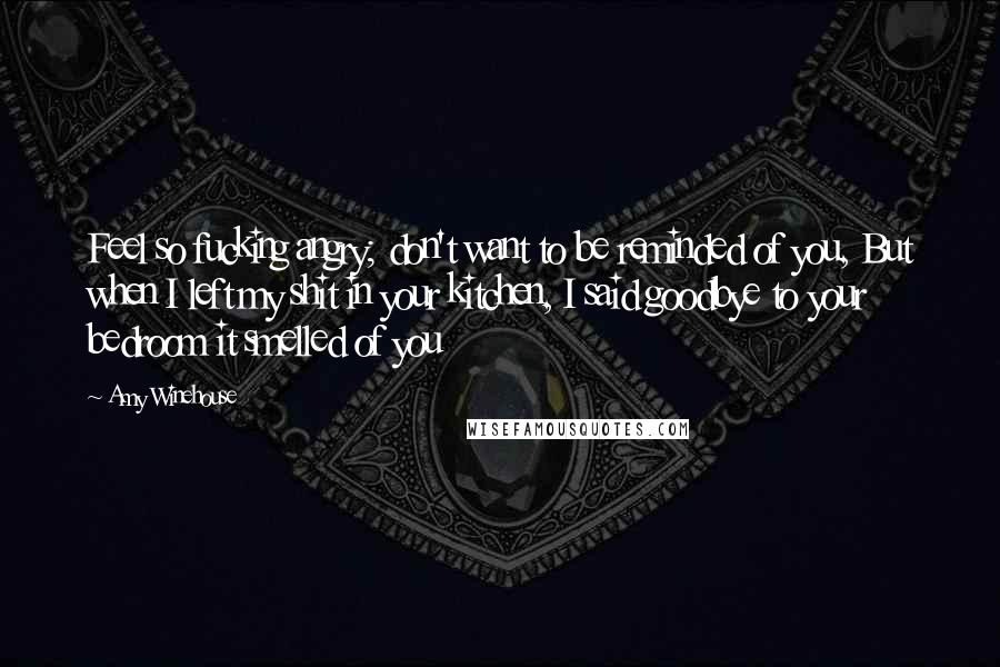 Amy Winehouse Quotes: Feel so fucking angry; don't want to be reminded of you, But when I left my shit in your kitchen, I said goodbye to your bedroom it smelled of you