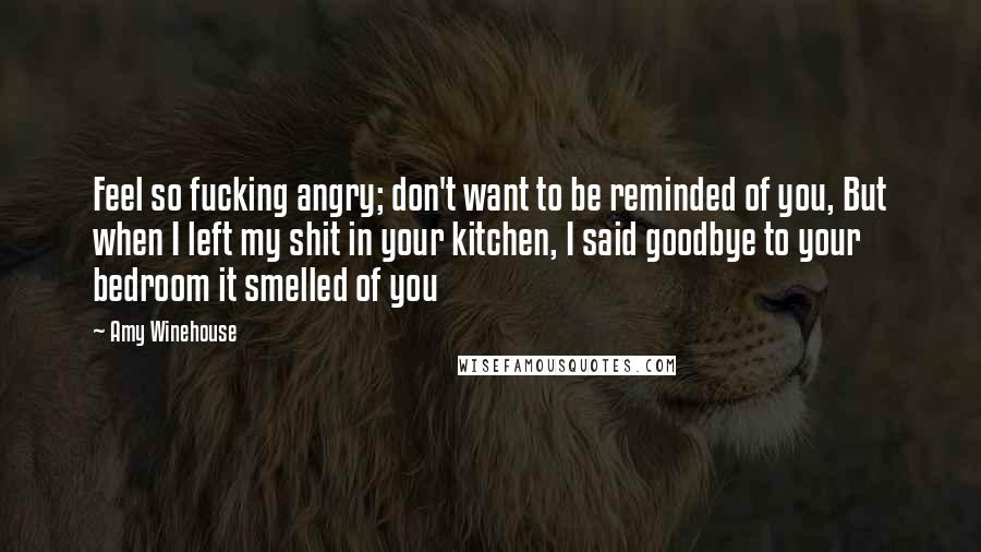 Amy Winehouse Quotes: Feel so fucking angry; don't want to be reminded of you, But when I left my shit in your kitchen, I said goodbye to your bedroom it smelled of you