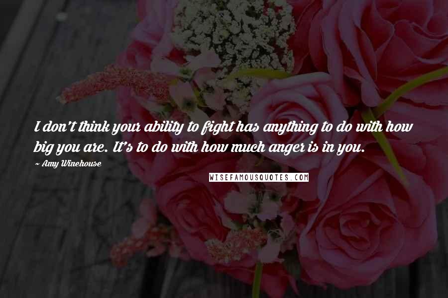 Amy Winehouse Quotes: I don't think your ability to fight has anything to do with how big you are. It's to do with how much anger is in you.