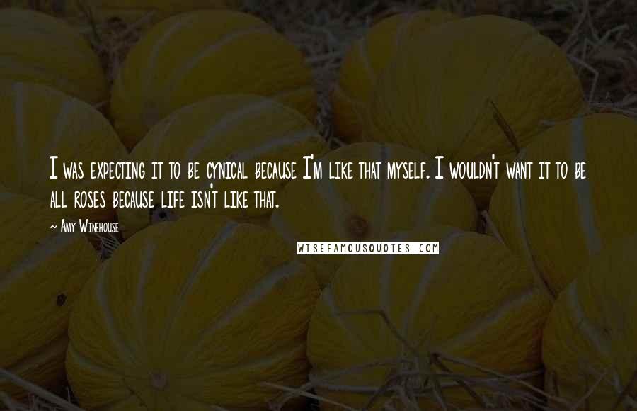 Amy Winehouse Quotes: I was expecting it to be cynical because I'm like that myself. I wouldn't want it to be all roses because life isn't like that.