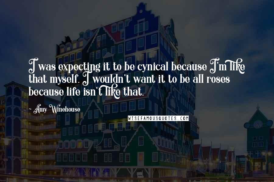 Amy Winehouse Quotes: I was expecting it to be cynical because I'm like that myself. I wouldn't want it to be all roses because life isn't like that.