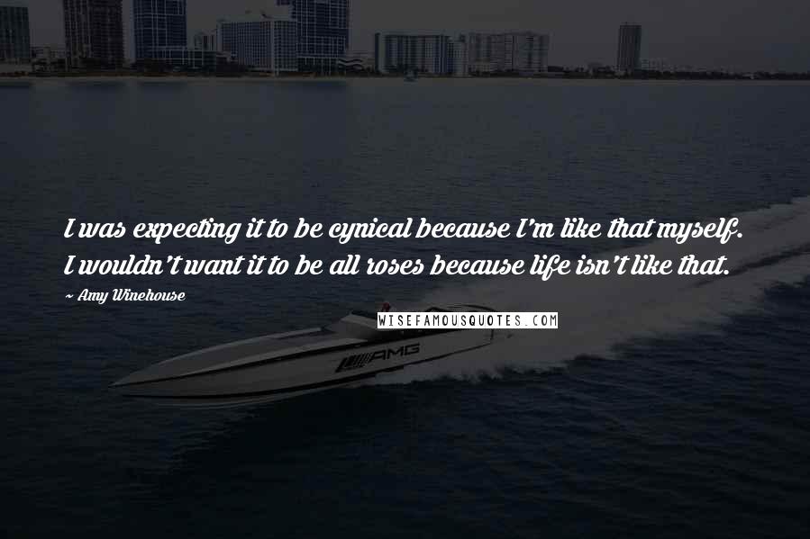 Amy Winehouse Quotes: I was expecting it to be cynical because I'm like that myself. I wouldn't want it to be all roses because life isn't like that.