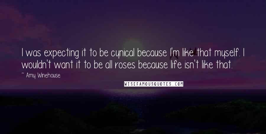 Amy Winehouse Quotes: I was expecting it to be cynical because I'm like that myself. I wouldn't want it to be all roses because life isn't like that.