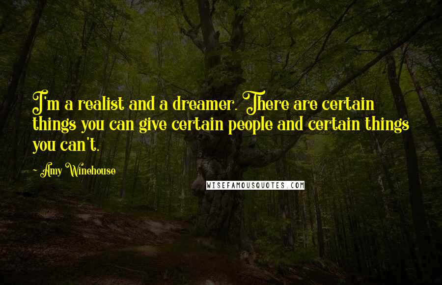 Amy Winehouse Quotes: I'm a realist and a dreamer. There are certain things you can give certain people and certain things you can't.